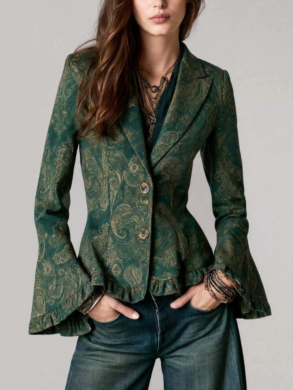 ZARA Retro Floral Long Sleeve Casual Commuter Blazer